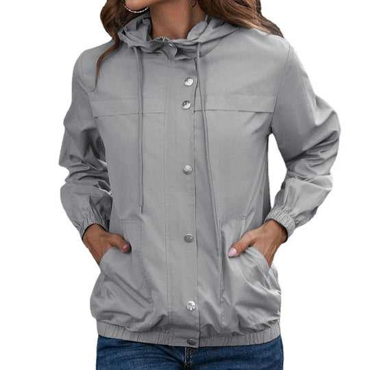 EB | Damen Kapuze Wasserdichter Trenchcoat Langarm