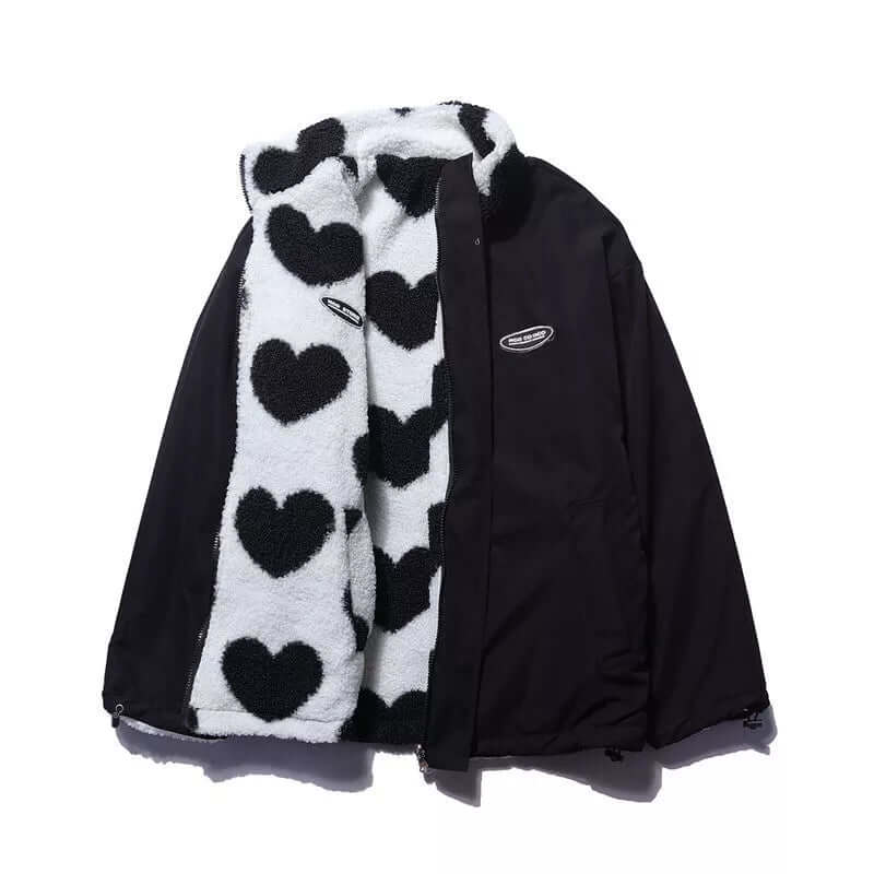 EB | Wendbarer Herz-Druckmantel mit plüschigem Fleece-Futter