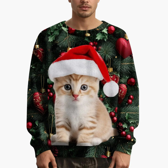 EB | Weihnachtspullover mit Katzenmotiv und Festlichem Design - Lustiger Weihnachtssweater für Weihnachten und Winter