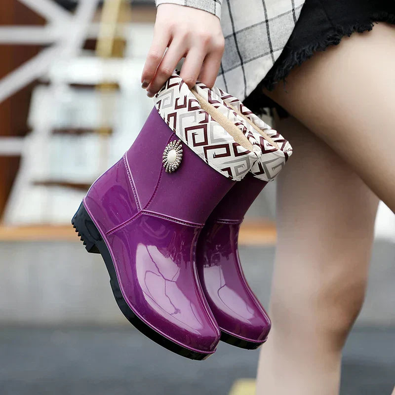EB | Damengummistiefel mit floralem Detail & profilierten Sohlen