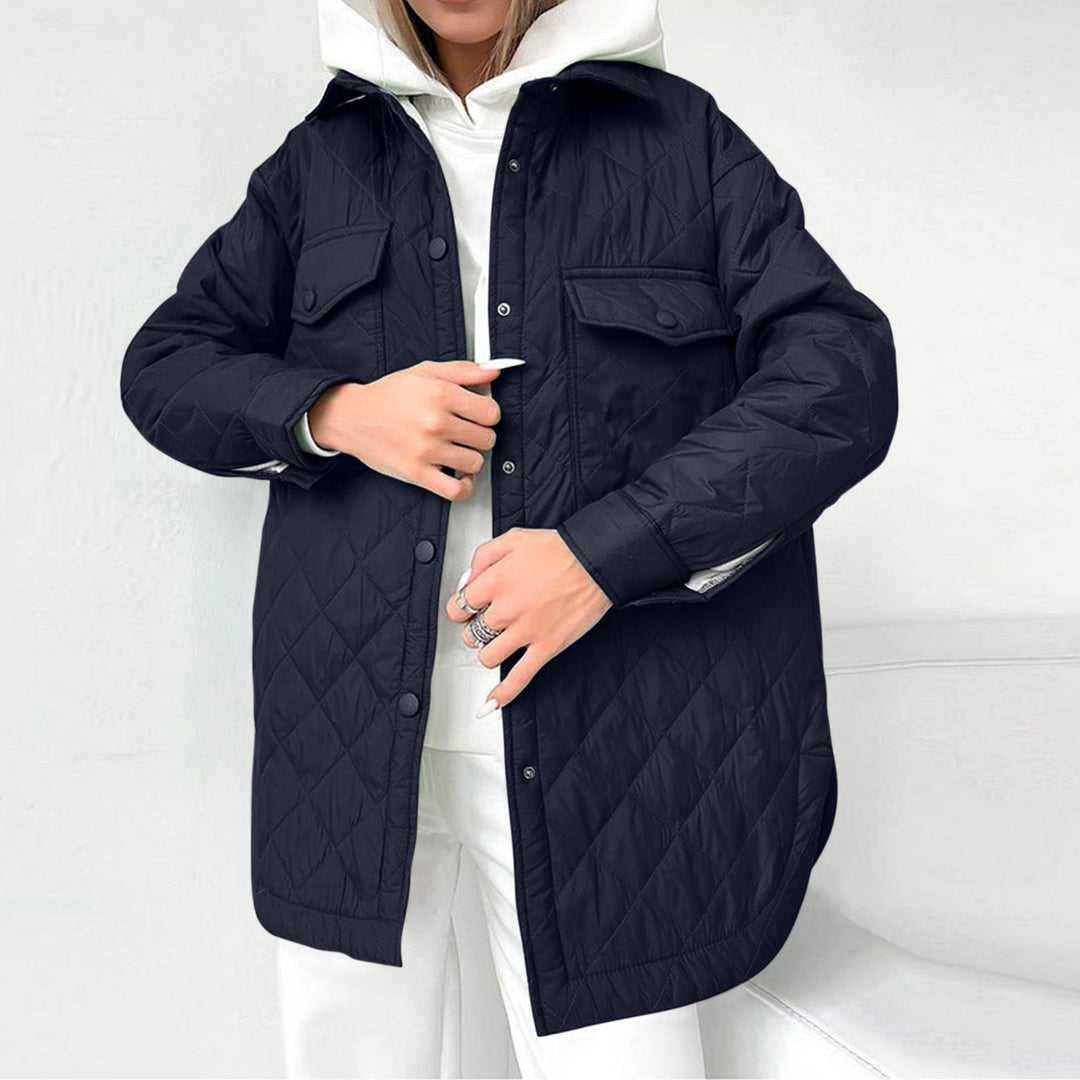EB | Lange Steppjacke mit Druckknopfverschluss für Frauen Ideal für Den Winter
