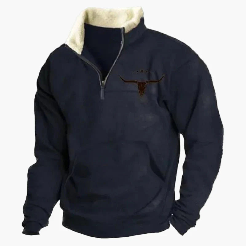 EB | Western Style Pullover mit Azteken-Muster und Longhorn-Motiv - Bequemer Freizeit-Sweater für Outdoor & Alltag
