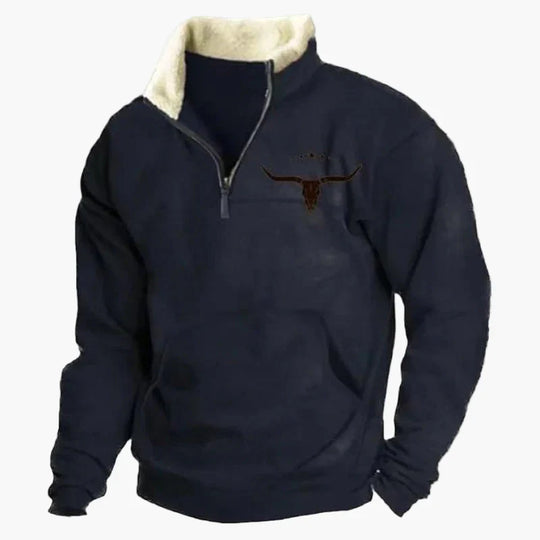 EB | Western Style Pullover mit Azteken-Muster und Longhorn-Motiv - Bequemer Freizeit-Sweater für Outdoor & Alltag