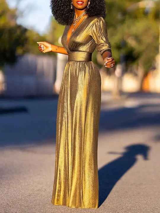 EB Damen Jumpsuit mit V-Ausschnitt und Metallic-Optik
