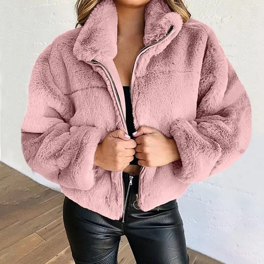 EB | Faux-Fur-Jacke - Übergroßer Schnitt - Hoher Kragen - Volle Reißverschluss - Weich & Gemütlich