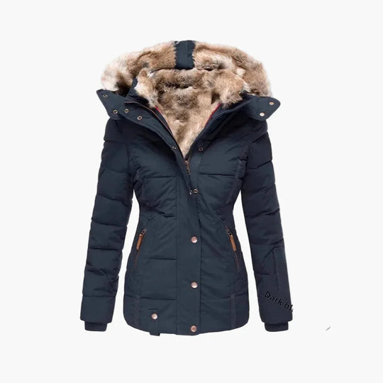 EB | Winter Steppjacke mit Kapuze und Kunstfell - Modische Figurbetonung, Ideal für Kalte Tage