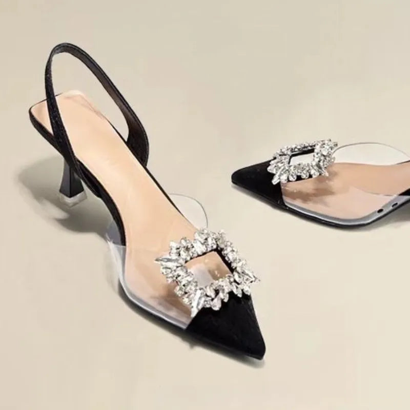 EB | Frühling und Herbst Mode Sexy Bankett Bequem Kristall Transparent Einfarbig Spitze Frauen Hohe Schuhe