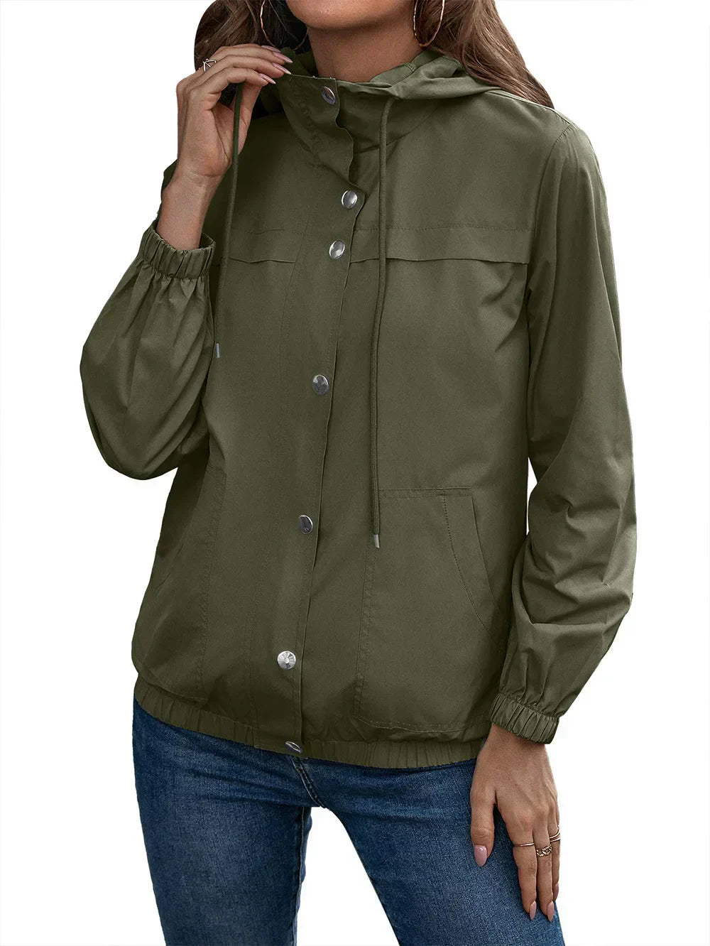 EB | Damen Kapuze Wasserdichter Trenchcoat Langarm