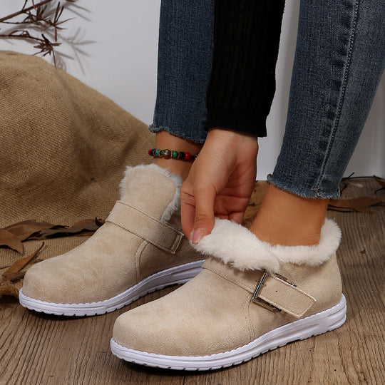 EB | Bequeme Kurze Stiefel mit Plüschigem Fell und Flachen Sohlen für Frauen
