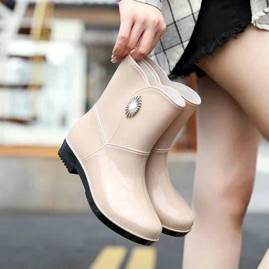 EB | Damengummistiefel mit floralem Detail & profilierten Sohlen