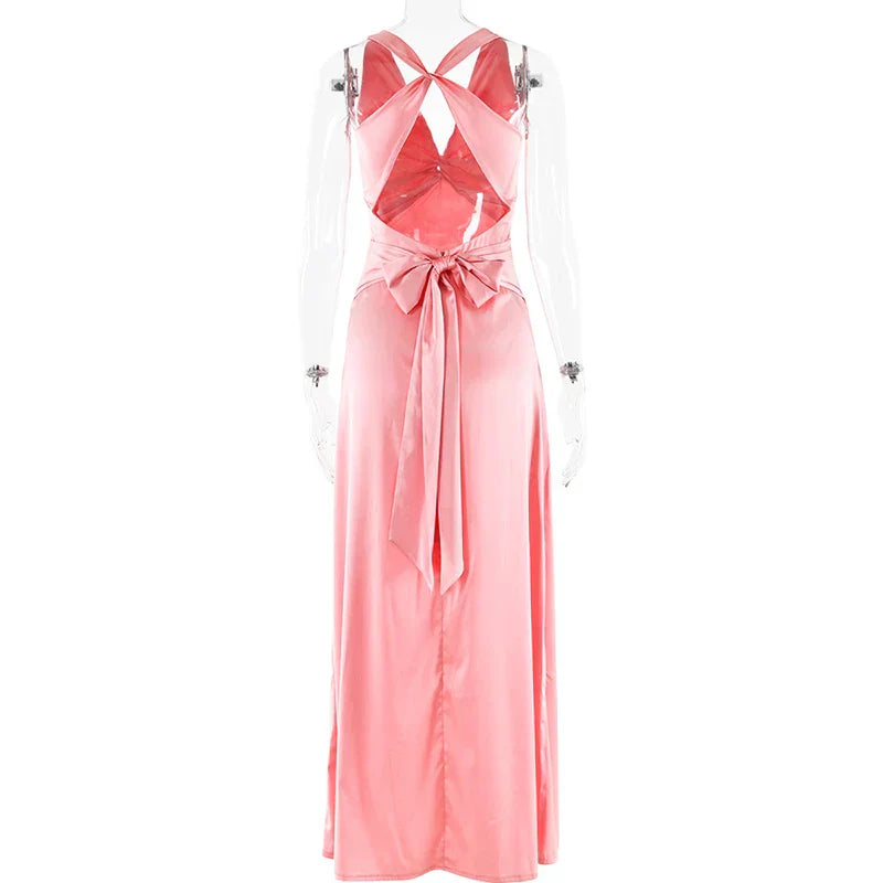 EB | Schleife Rückenfrei Abend Maxi Kleid