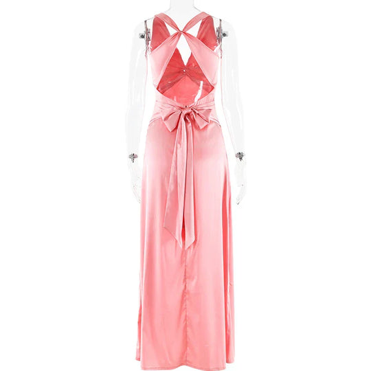 EB | Schleife Rückenfrei Abend Maxi Kleid