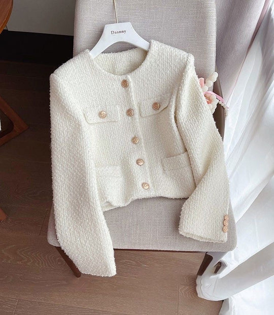 EB | Damen Tweedjacke mit Rundhalsausschnitt