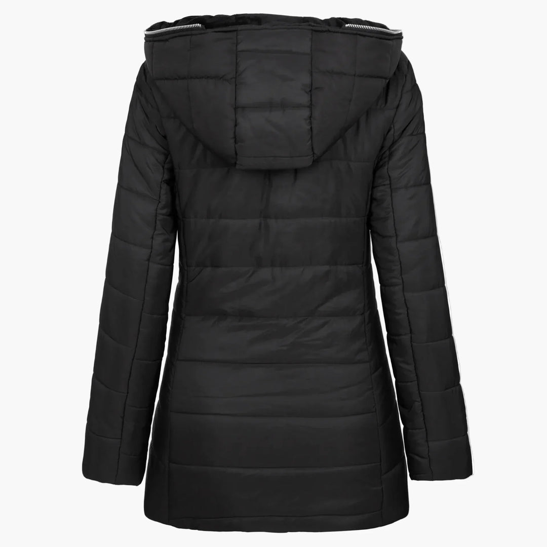 EB | Winter Steppjacke mit Kapuze und Asymmetrischem Reißverschluss - Modische Outdoorjacke für Kalte Tage