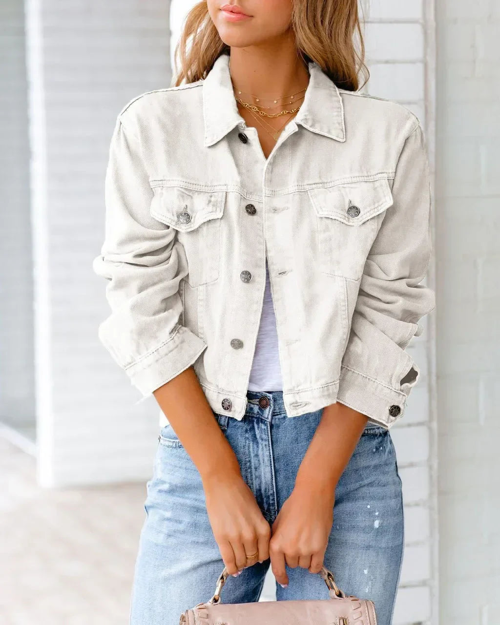 EB | Kurze Taschenjacke Mode Streetwear Einfache Knopf Trend Frauen Denim Jacken Lange Ärmel Herbst Neu Denim Denim Jacken