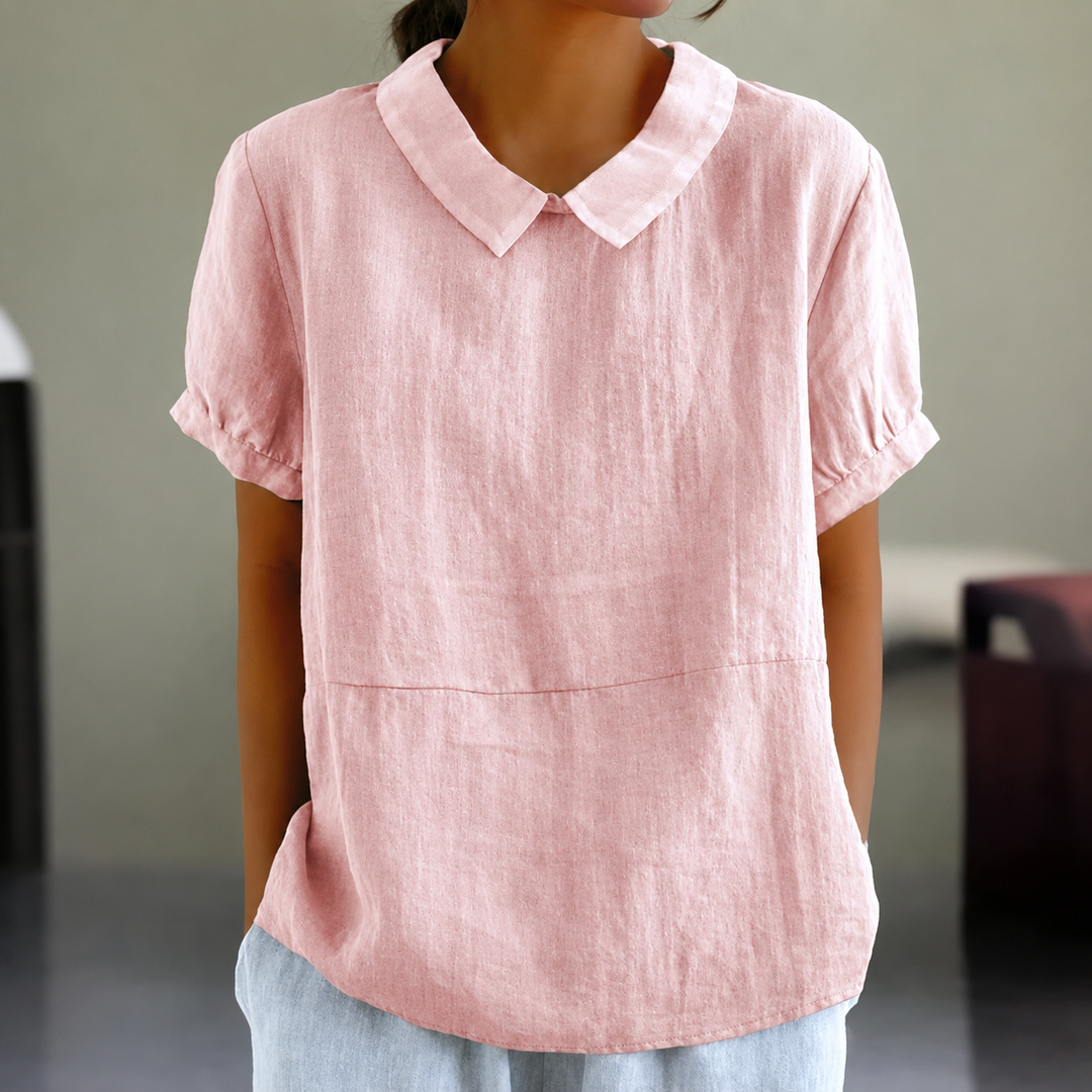 EB | Bequeme Baumwoll Leinen Bluse mit Peter Pan Kragen