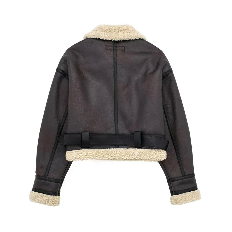 EB | Lammfelljacke - Kurzes Modell - Oversized Fit - Warme Wollfutter - Reißverschluss schließen