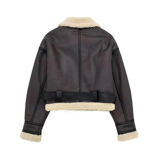 EB | Lammfelljacke - Kurzes Modell - Oversized Fit - Warme Wollfutter - Reißverschluss schließen