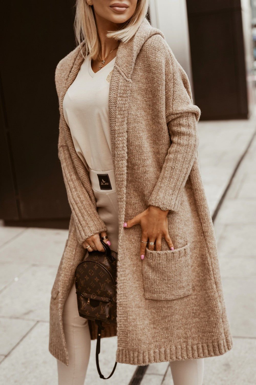 EB | Langer cardigan mit Kapuze für Damen