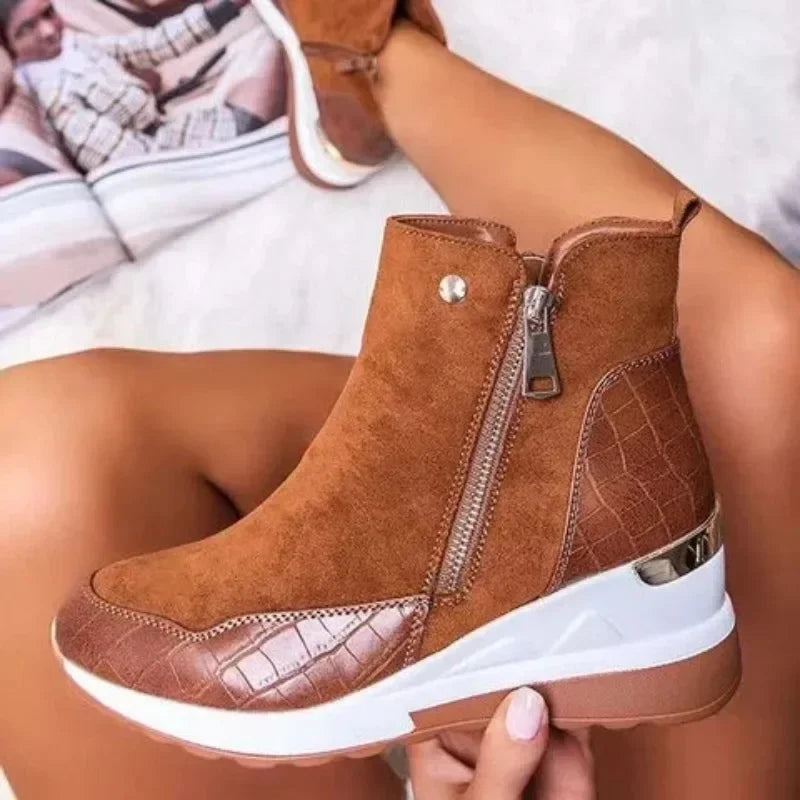 EB | Keil-Boots Schnee Reißverschluss Warm Plüsch Winter Knöchelstiefel