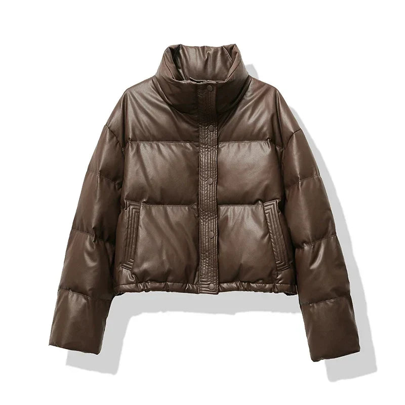 EB | Damen cropped glänzende Pufferjacke