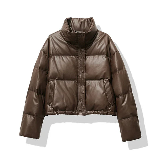 EB | Damen cropped glänzende Pufferjacke