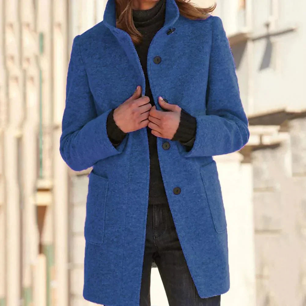 EB | Elegante Lange Jacke mit Hochgeschlossenem Kragen