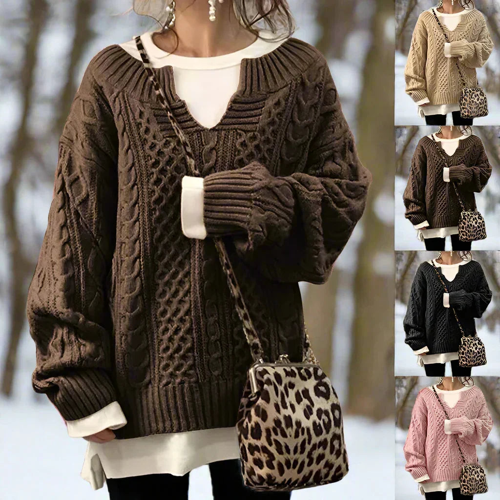 EB | Strickpullover Oversized Kabelstrick Weich und Warm Lässige Passform