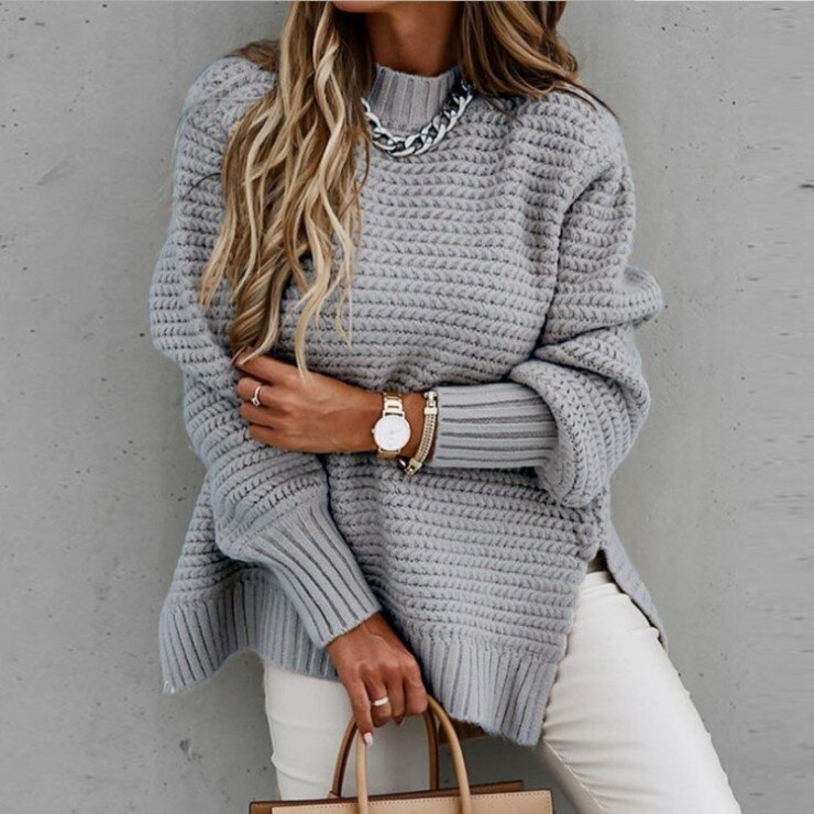 EB | Strickpullover Oversized Passform Rundhalsausschnitt Lange Ärmel Weich und Bequem