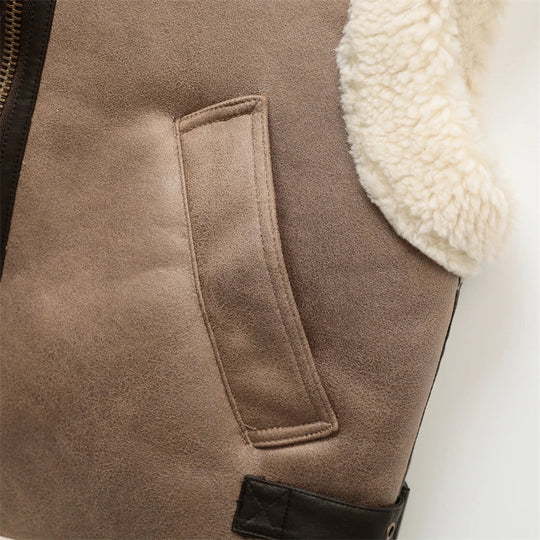 EB | Klassische Lederweste mit Plüschfutter Polyester/leder Vintage, Warm