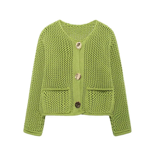 EB | Mesh Strick Strickjacke mit Fronttaschen
