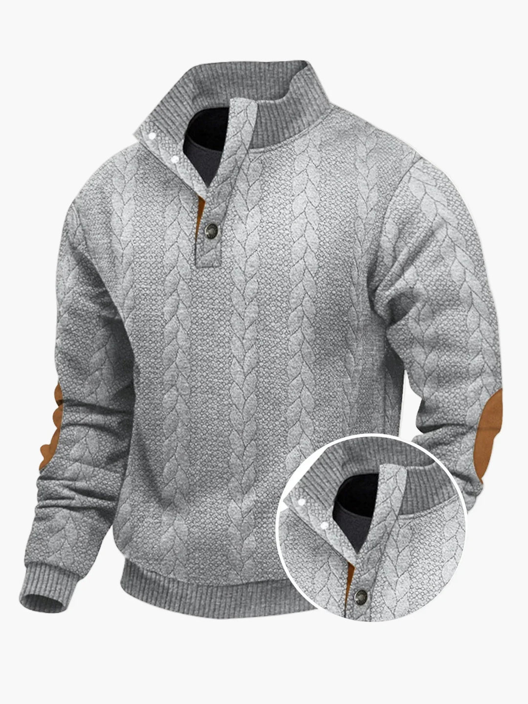 EB | Strickpullover mit Stehkragen und Ellenbogenpatches - Lässiger Outdoor-Stil für Alltag & Freizeit