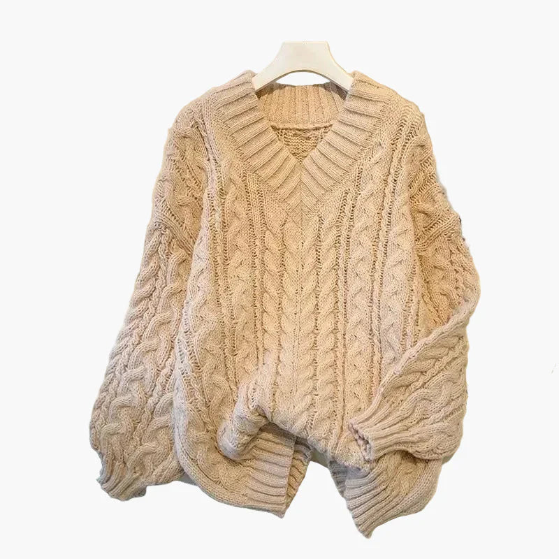 EB | Grobstrickpullover V-Ausschnitt Winter Freizeit Twist-Design