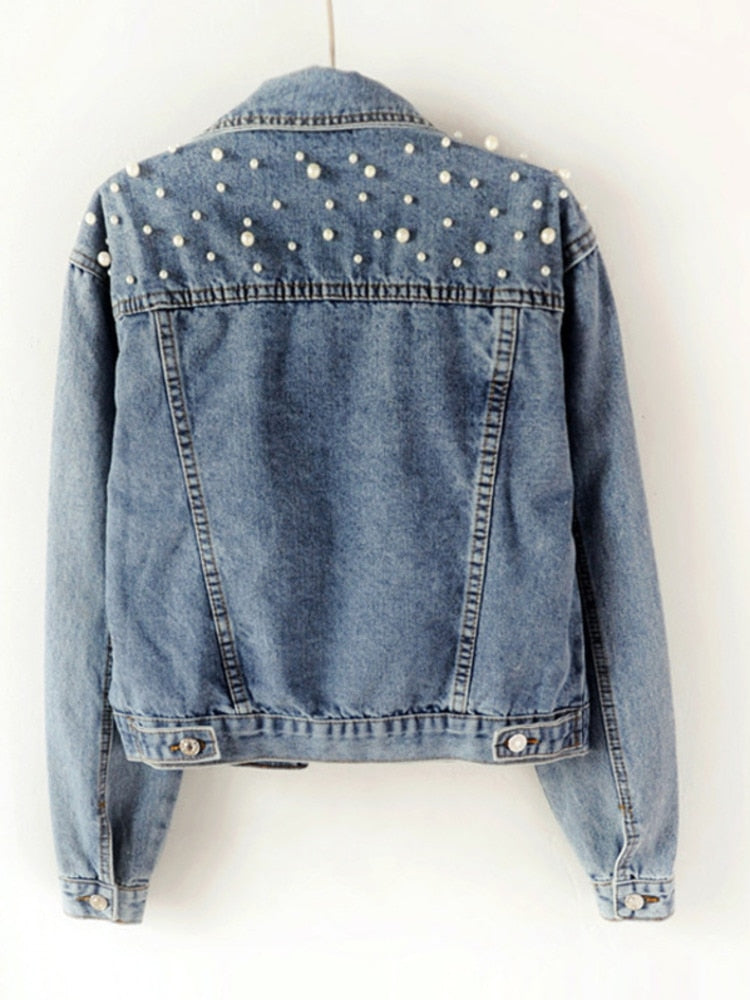 EB | Exklusive Lina Jeansjacke Denim-Liebling mit Stilvoller Perlenverzierung