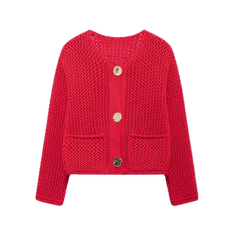 EB | Mesh Strick Strickjacke mit Fronttaschen