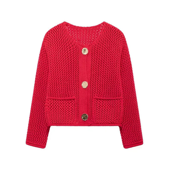 EB | Mesh Strick Strickjacke mit Fronttaschen