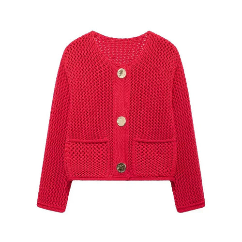 EB | Mesh Strick Strickjacke mit Fronttaschen