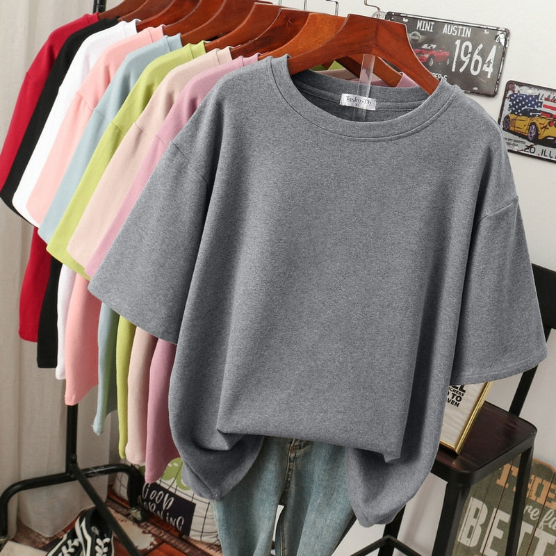 EB | Oversized Baumwoll-Basic-T-Shirt für Damen