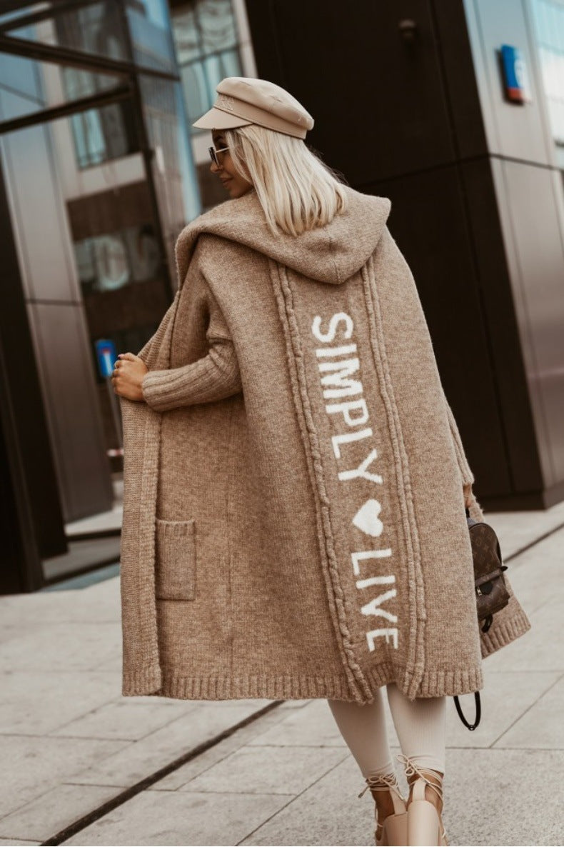 EB | Langer cardigan mit Kapuze für Damen
