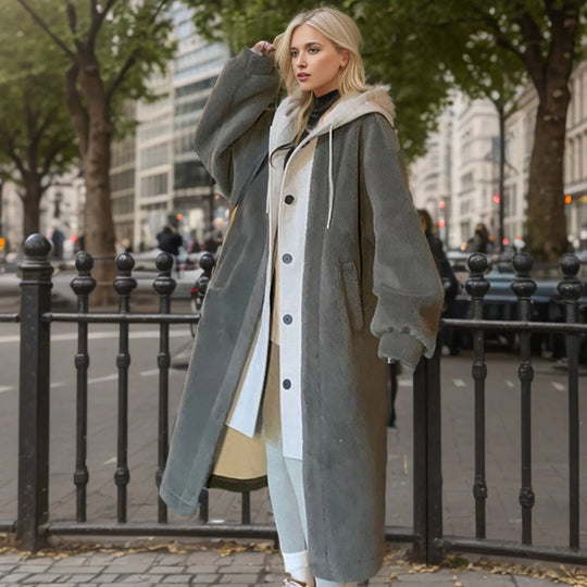 EB | Lange Hoodie-jacke Teddy-material Warm und Trendy