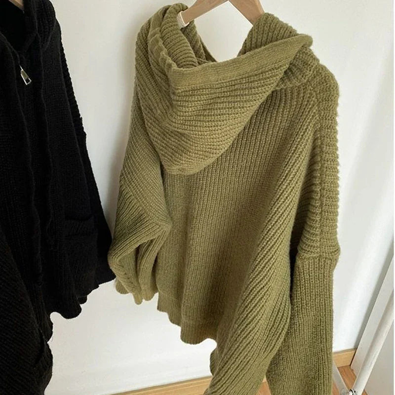 EB | Oversized Strick Damenpullover mit Reißverschluss