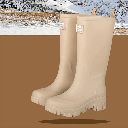 EB | Damen Chelsea wasserdichte Stiefel mit Blockabsatz & gemusterter Sohle