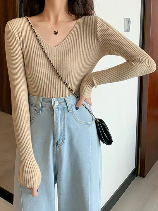 EB | Pullover - Damen Herbst Slim Fit Rippstrickpullover