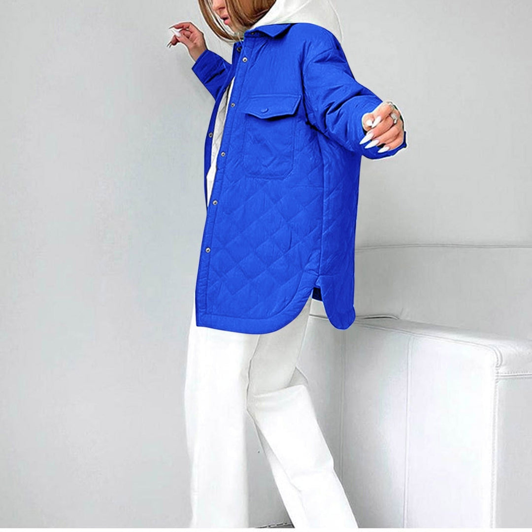 EB | Lange Steppjacke mit Druckknopfverschluss für Frauen Ideal für Den Winter