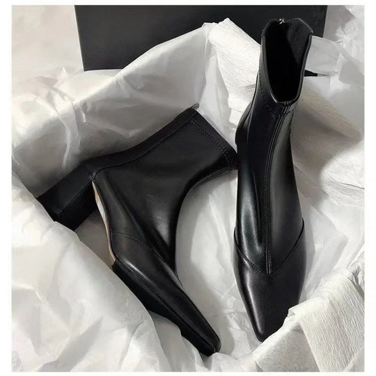 EB | High Heels Chunky Heel Stiefel mit Spitzem Zehen