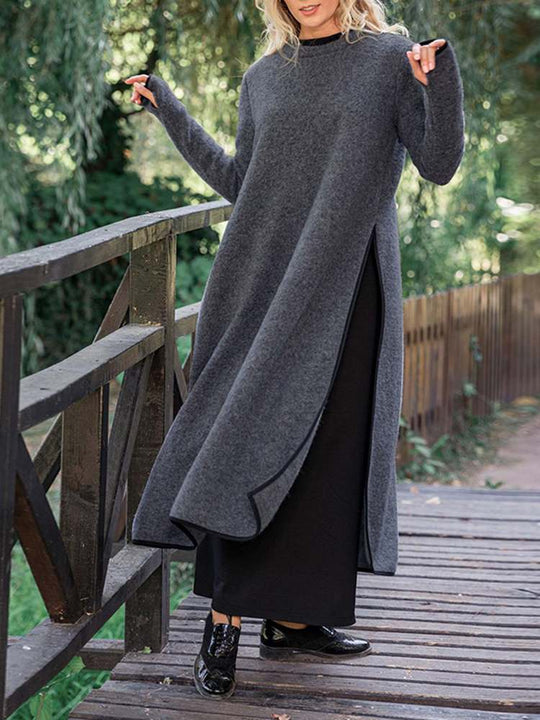 Langes Damen Midikleid in Lockerer Form mit Seitenschlitz | EB