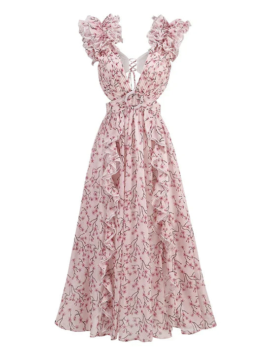 EB | Cutout Rüsch Maxi Kleid