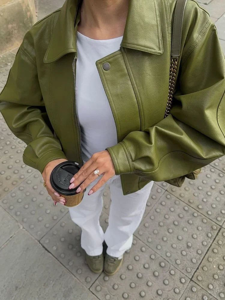 EB | Trendy Übergröße PU-Lederjacke
