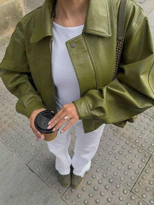 EB | Trendy Übergröße PU-Lederjacke