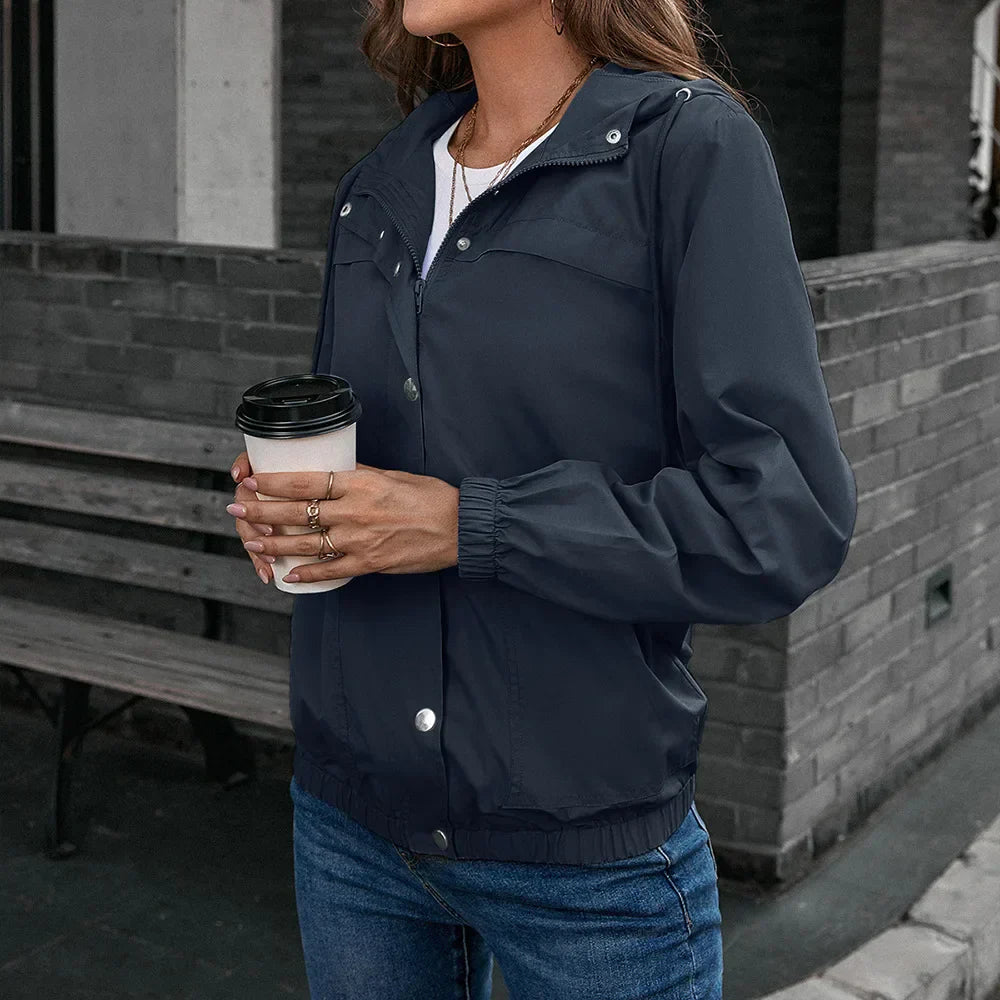 EB | Damen Kapuze Wasserdichter Trenchcoat Langarm